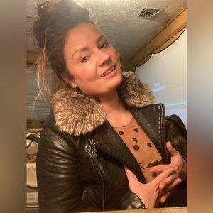 TopShop Moto BikeJacket Size 4 with faux collar.